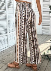 Light Coffee Tribal Print Wide Leg Elastic Waist Pants | thumb picture 