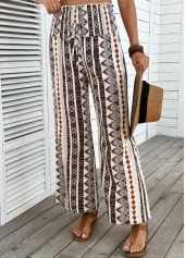 Light Coffee Tribal Print Wide Leg Elastic Waist Pants | thumb picture 