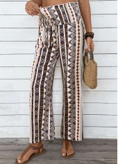 Light Coffee Tribal Print Wide Leg Elastic Waist Pants | thumb picture 