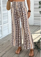 Light Coffee Tribal Print Wide Leg Elastic Waist Pants | thumb picture 