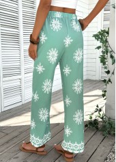 Mint Green Soft Floral Print Wide Leg Pants | thumb picture 