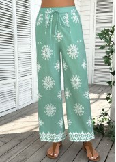 Mint Green Soft Floral Print Wide Leg Pants | thumb picture 