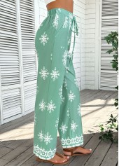 Mint Green Soft Floral Print Wide Leg Pants | thumb picture 