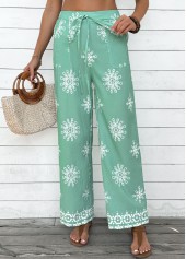 Mint Green Soft Floral Print Wide Leg Pants