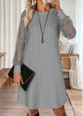 Light Grey Tummy Coverage Short Long Sleeve Dress