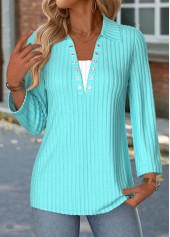 Cyan Fake 2in1 Long Sleeve Turn Down Collar Blouse | thumb picture 