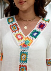 Patchwork White V Neck Cover Up | thumb picture 