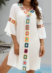Patchwork White V Neck Cover Up | thumb picture 