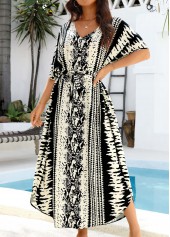 Curved Hem Belted Tie Dye Print Black Cover Up | thumb picture 