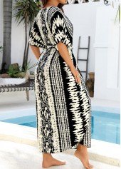 Curved Hem Belted Tie Dye Print Black Cover Up | thumb picture 