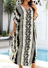 Curved Hem Belted Tie Dye Print Black Cover Up | thumb picture 