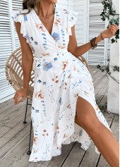 White Surplice Floral Print Short Sleeve V Neck Dress | thumb picture 