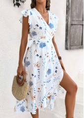 White Surplice Floral Print Short Sleeve V Neck Dress | thumb picture 