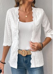 White Patchwork 3/4 Sleeve Light Cardigan | thumb picture 