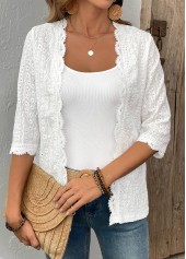 White Patchwork 3/4 Sleeve Light Cardigan | thumb picture 