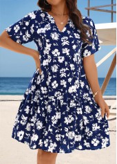 Tummy Coverage Floral Print Navy Cover Up