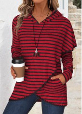 Wine Red Tummy Coverage Striped Long Sleeve Hoodie | thumb picture 