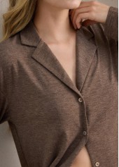 Gray Brown Long Sleeve Lounge Top and Pants