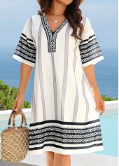 Tummy Coverage Striped White Cover Up | thumb picture 