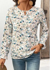 Multi Color Cut Out Floral Print Long Sleeve Blouse | thumb picture 