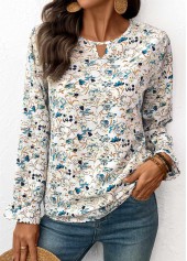 Multi Color Cut Out Floral Print Long Sleeve Blouse | thumb picture 