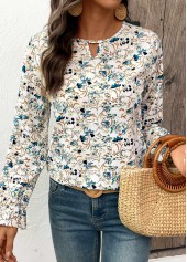 Multi Color Cut Out Floral Print Long Sleeve Blouse | thumb picture 