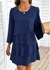 Navy Tummy Coverage Bracelet Sleeve Round Neck Dress | thumb picture 