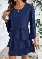 Navy Tummy Coverage Bracelet Sleeve Round Neck Dress | thumb picture 