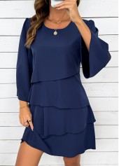 Navy Tummy Coverage Bracelet Sleeve Round Neck Dress | thumb picture 
