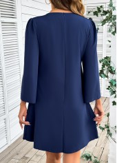 Navy Tummy Coverage Bracelet Sleeve Round Neck Dress | thumb picture 