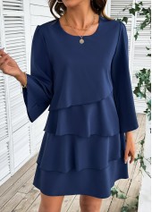 Navy Tummy Coverage Bracelet Sleeve Round Neck Dress | thumb picture 