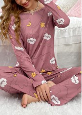 Dark Reddish Purple Letter Print Lounge Top and Pants