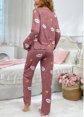 Dark Reddish Purple Letter Print Lounge Top and Pants | thumb picture 