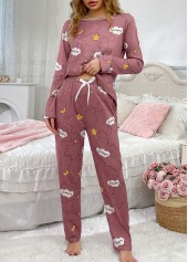 Dark Reddish Purple Letter Print Lounge Top and Pants | thumb picture 