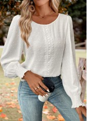 White Tummy Coverage Long Sleeve Round Neck Blouse