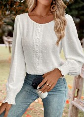 White Tummy Coverage Long Sleeve Round Neck Blouse | thumb picture 