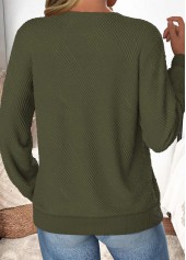 Olive Green Button Long Sleeve Asymmetrical Neck Sweatshirt | thumb picture 