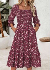 Dark Reddish Purple Tummy Coverage Leopard 3/4 Sleeve Dress