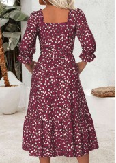 Dark Reddish Purple Tummy Coverage Leopard 3/4 Sleeve Dress | thumb picture 
