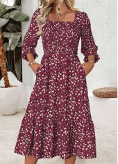 Dark Reddish Purple Tummy Coverage Leopard 3/4 Sleeve Dress | thumb picture 