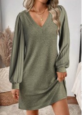 Sage Green Tummy Coverage Short Long Sleeve Dress