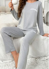 Grey Letter Print Long Sleeve Lounge Top and Pants | thumb picture 