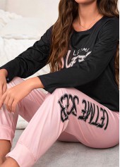 Black Letter Print Long Sleeve Lounge Top and Pants | thumb picture 