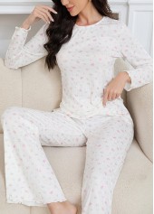 Beige Ditsy Floral Print Lounge Top and Pants | thumb picture 