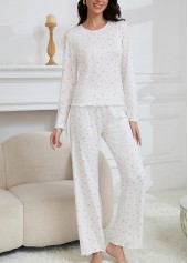 Beige Ditsy Floral Print Lounge Top and Pants | thumb picture 