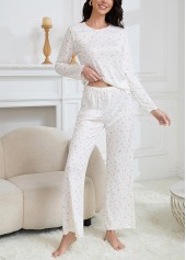 Beige Ditsy Floral Print Lounge Top and Pants | thumb picture 