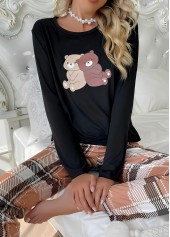 Light Coffee Plaid Long Sleeve Lounge Top and Pants