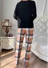 Light Coffee Plaid Long Sleeve Lounge Top and Pants | thumb picture 