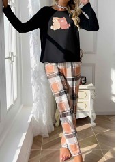 Light Coffee Plaid Long Sleeve Lounge Top and Pants | thumb picture 