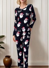 Christmas Black Santa Claus Print Lounge Top and Pants